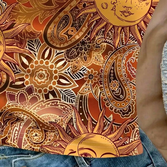 NWOT Golden Sun Paisley Halter Tankini Top Swimsuit, Unlined, Size L - Picture 4 of 6